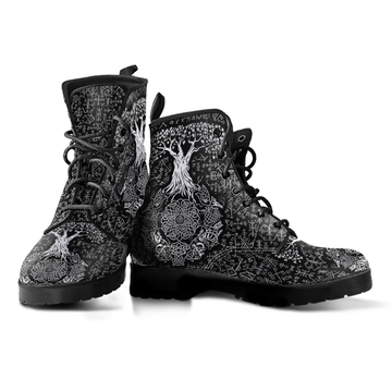 Viking Women's Leather Boots, Tree Of Life Celtic Knot with Futhark RLT12