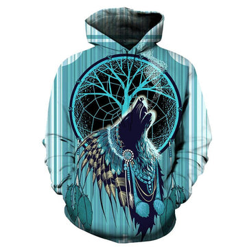Wolf Blue 3D Native American Hoodie LT10