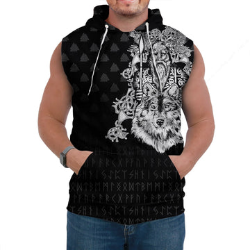 Viking Sleeveless Hoodie - Old Norse Odin Tattoo RLT12
