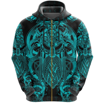 Viking Fenrir and Tyr Tattoo Zip Hoodie Blue Version RLT12