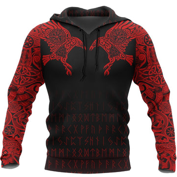 Viking Hoodie The Raven Of Odin Tattoo Special Red RLT12