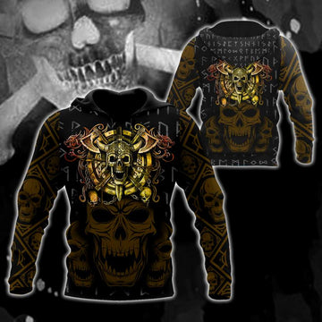Viking Clothing Golden Viking Skull Hoodie RLT12