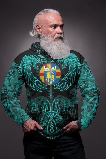 Viking Aaland Islands Zip Hoodie Valknut of Odin Cyan RLT12