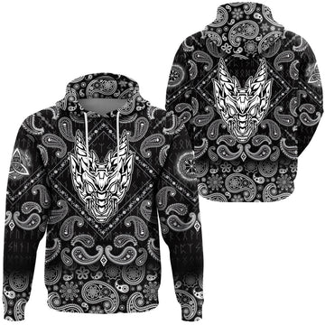 Viking Hoodie Abstract Horned Dragon with Bandana Paisley Style RLT12