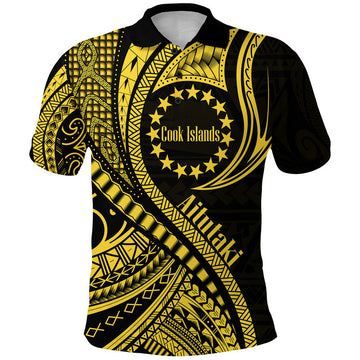 Custom Aitutaki Cook Islands Polo Shirt Gold Polynesian Wave Style LT9