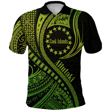 Aitutaki Cook Islands Polo Shirt Green Polynesian Wave Style LT9
