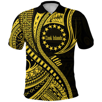 Custom Atiu Cook Islands Polo Shirt Gold Polynesian Wave Style LT9