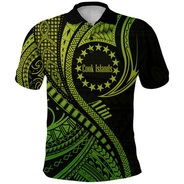 Custom Atiu Cook Islands Polo Shirt Green Polynesian Wave Style LT9