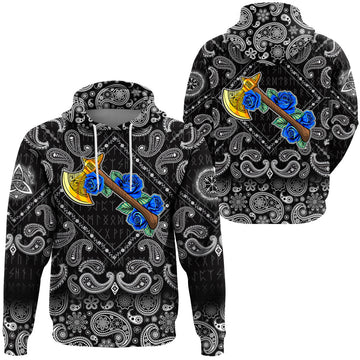 Viking Hoodie Axe With Roses with Bandana Paisley Style RLT12