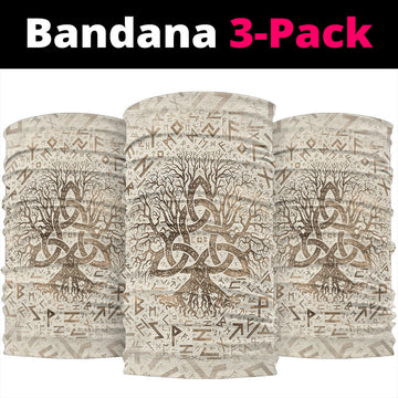 Viking Bandana Tree Of Life with Triquetra and Futhark Pastel Gold Bandana RLT12