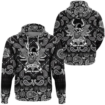 Viking Hoodie Bearded Warrior Skull With Crossed Axes with Bandana Paisley Style RLT12