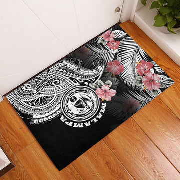Vanuatu Malampa Province Door Mat Hibiscus Tribal Polynesian Tattoo Ver Black LT9