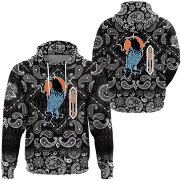 Viking Hoodie Black Raven with Bandana Paisley Style RLT12