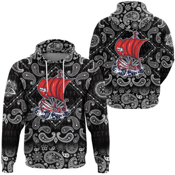 Viking Hoodie Boat Drakkar Art with Bandana Paisley Style RLT12
