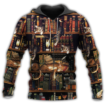 Book And Cat Sleeping Bookshelf Hoodie