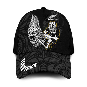 Custom Personalised New Zealand 2022 Rugby Classic Cap All Black Silver Fern Maori Pattern Version Black LT14