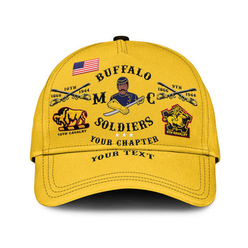 (Custom Personalised) Buffalo Soldiers Motorcycle Club BSMC Classic Cap - Gold LT8
