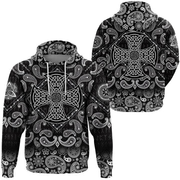 Viking Hoodie Celtic National Ornament In The Shape Of Cross with Bandana Paisley Style RLT12
