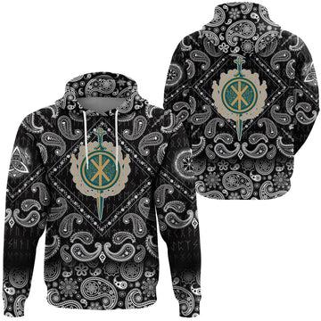 Viking Hoodie Celtic Sword and Celtic Scandinavian Ornaments with Bandana Paisley Style RLT12