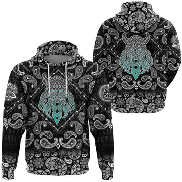 Viking Hoodie Celtic Tangle Face with Bandana Paisley Style RLT12