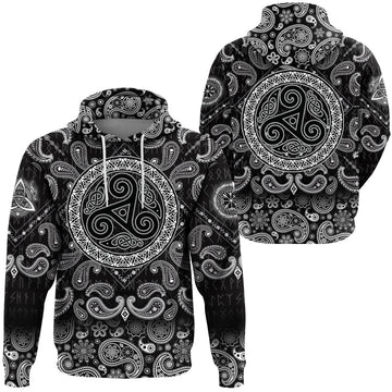 Viking Hoodie Celtic The Triskele with Bandana Paisley Style RLT12