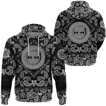 Viking Hoodie Contour Yggdrasil and Ouroboros In Ornamented Circles with Bandana Paisley Style RLT12