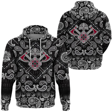 Viking Hoodie Crest Crossed Battle Axes with Bandana Paisley Style RLT12