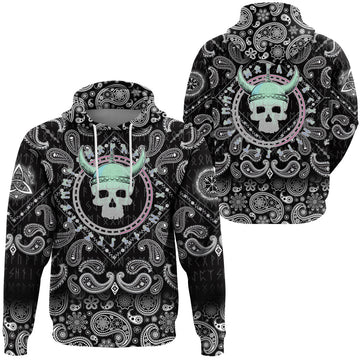 Viking Hoodie Demoniac Skull Viking with Bandana Paisley Style RLT12