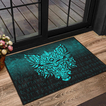 Viking Door Mat Odin The Allfather Asgard God and Chief Of Aesir Cyan Version Door Mat RLT12