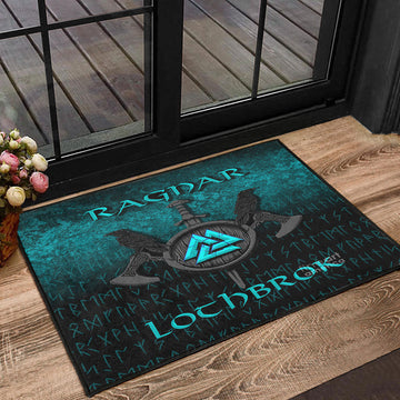 Viking Door Mat Ragnar Lothbrok Ragnar Lodbrok Viking Warrior Cyan Version Door Mat RLT12