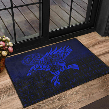 Viking Door Mat Raven Vegvisir Tattoo Blue Version Door Mat RLT12