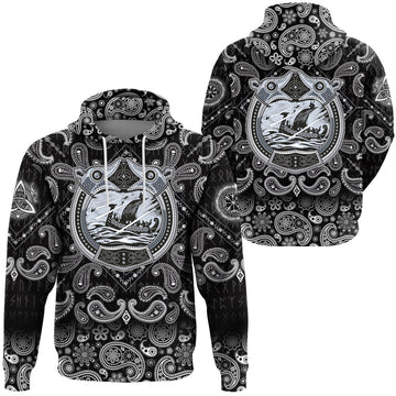 Viking Hoodie Drakkar Sailing In Storm Sea with Bandana Paisley Style RLT12