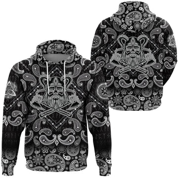 Viking Hoodie Face With Two Axe with Bandana Paisley Style RLT12