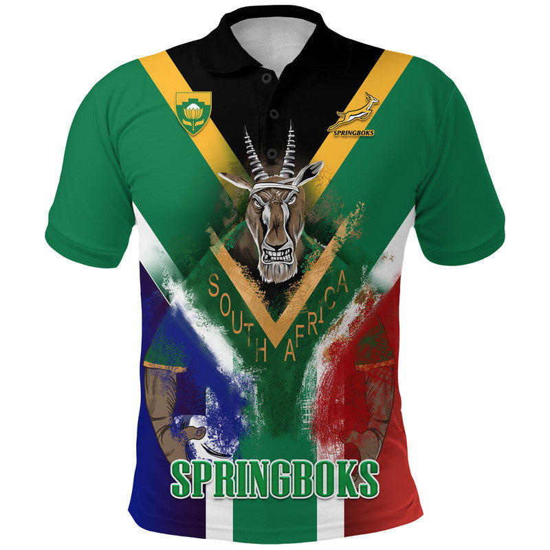 Custom South Africa Springboks Rugby Polo Shirt Bokke Flag Style LT9