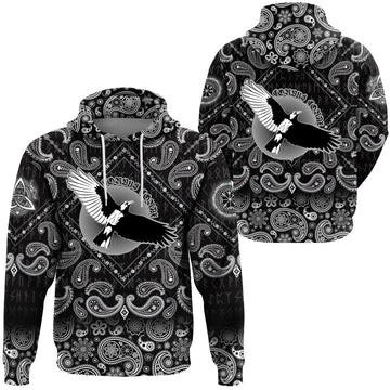 Viking Hoodie Flying Mighty Black Raven with Bandana Paisley Style RLT12