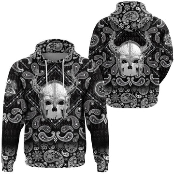 Viking Hoodie For Human Skull with Bandana Paisley Style RLT12