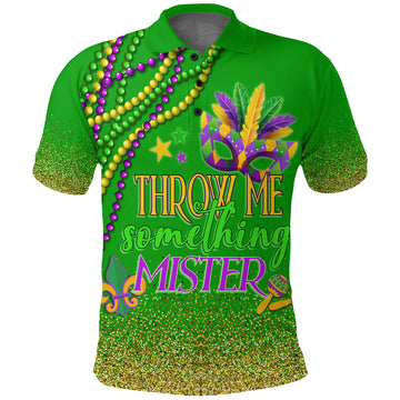 Polo Shirt Mardi Gras Throw Me Something Mister (Green) LT7