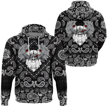 Viking Hoodie God Odin With Two Ravens with Bandana Paisley Style RLT12
