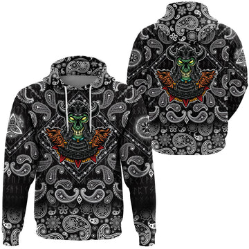 Viking Hoodie Green Demon With Horn Metal Helmet with Bandana Paisley Style RLT12