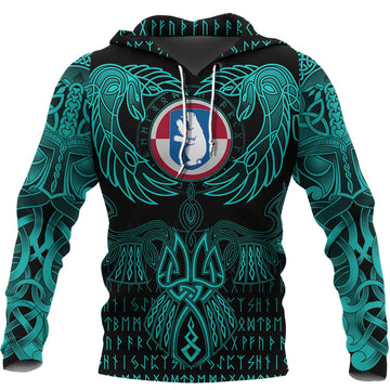 Viking Greenland Hoodie Valknut of Odin Cyan RLT12
