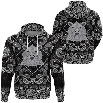 Viking Hoodie Grizzly Bear Head With Ancient Pagan Valknut with Bandana Paisley Style RLT12