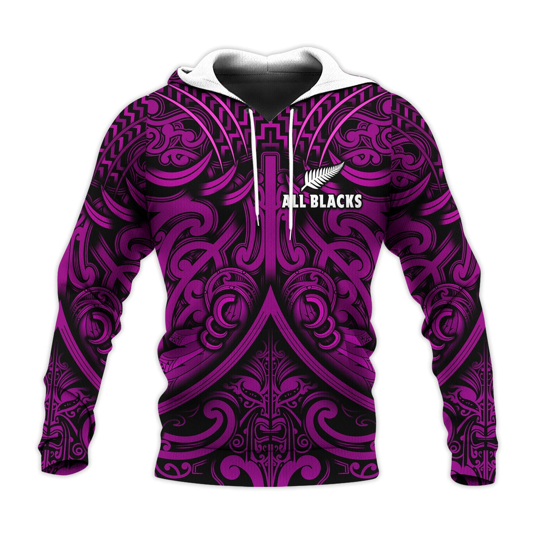 Custom Text and Number New Zealand Silver Fern Rugby Hoodie All Black Purple NZ Maori Pattern LT13