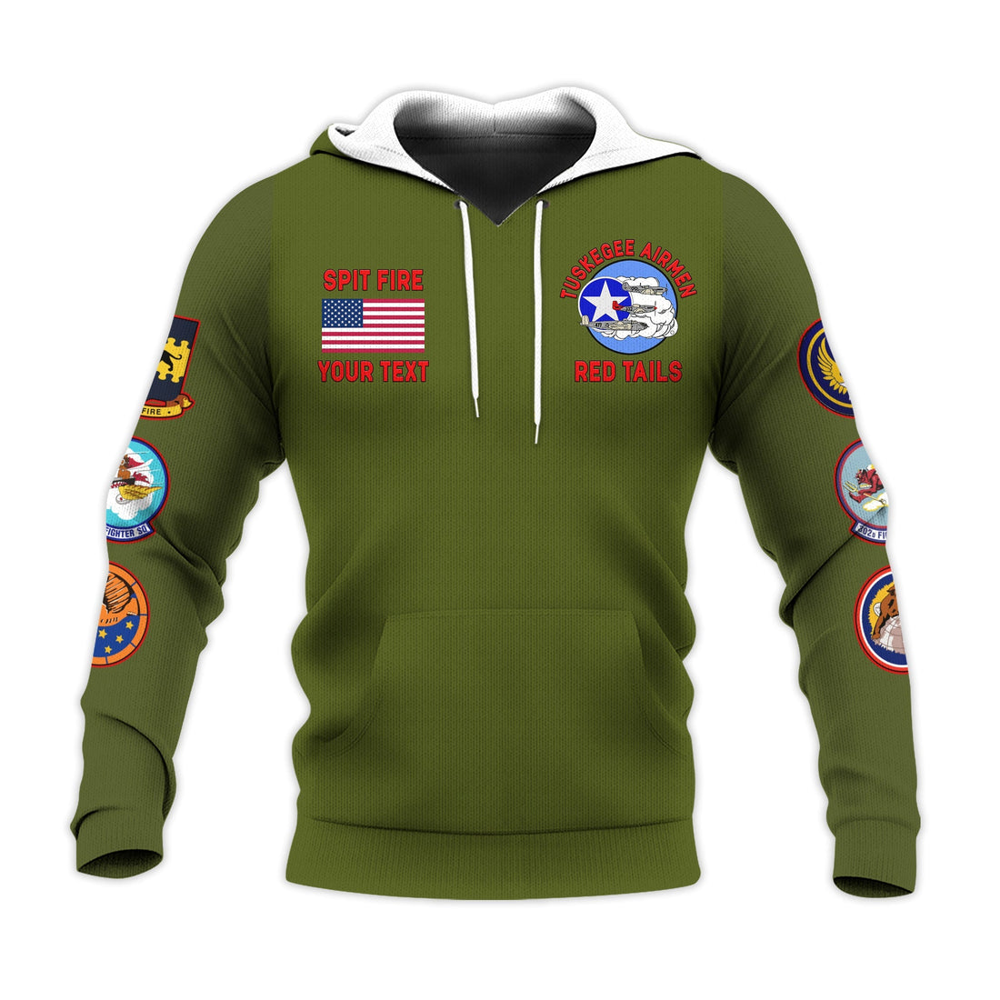Custom Tuskegee Airmen Hoodie US Military Army Green Red Tails LT13