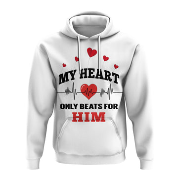Custom American Valentines Day Hoodie White My Heart Only Beats For Him LT14