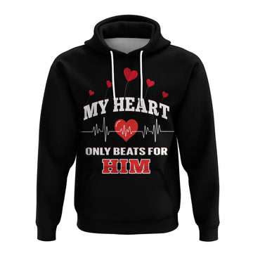 Custom American Valentines Day Hoodie Black My Heart Only Beats For Him LT14