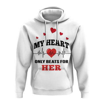 Custom American Valentines Day Hoodie White My Heart Only Beats For Her LT14