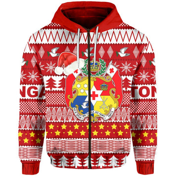 Tonga Kilisimasi Fiefia Zip Hoodie Merry Christmas with Tongan Pattern LT13