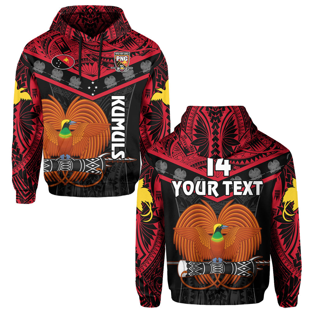 Custom Text And Number Papua New Guinea Rugby Hoodie PNG Kumuls Bird Of Paradise Black LT14