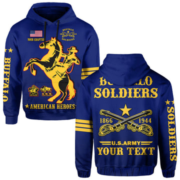 (Custom Text And Chapter) Buffalo Soldiers Hoodie BSMC United States Army Simple Style LT14