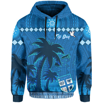 Bula Fiji Day Hoodie Fijian Tapa with Palm Tree 52nd Anniversary LT13
